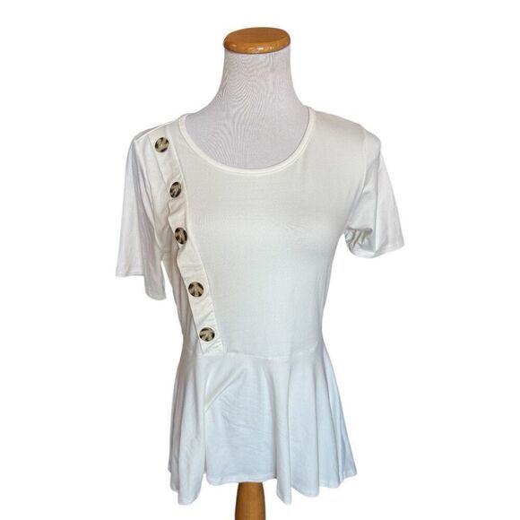 Womens Andree by Unit Chunky Button Detail Cream Peplum Top Blouse - Sz M - Picture 1 of 1